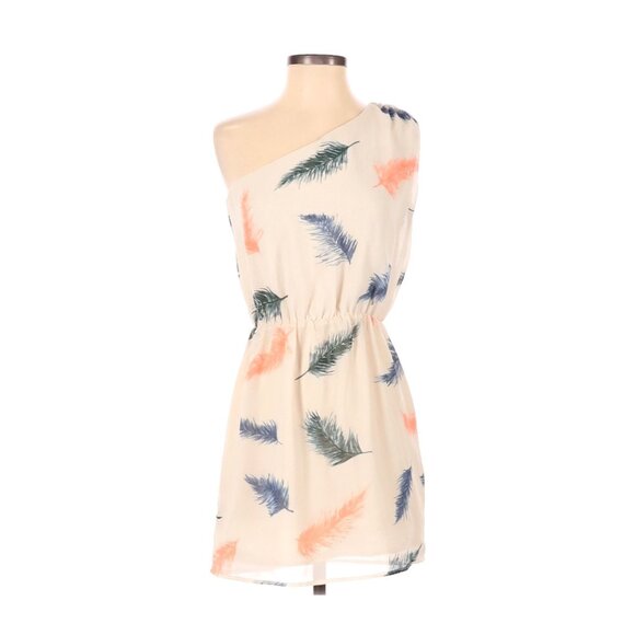 Rory Beca For Forever 21 One-Shoulder Feather Print Dress S - Picture 1 of 4